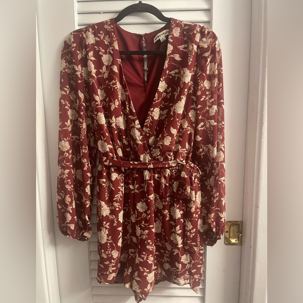 Inspired Hearts Long Sleeved Floral Belted Romper Size L - Like New